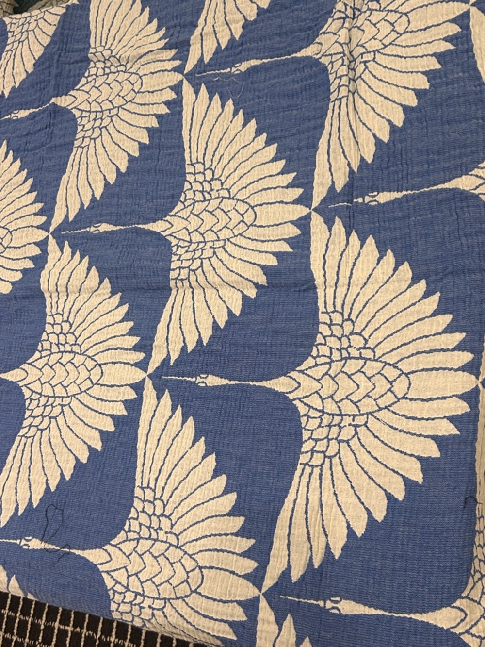 Bold Blue Crane Modern Woven Throw Blanket 2 Side 100% Cotton Luxury NEW